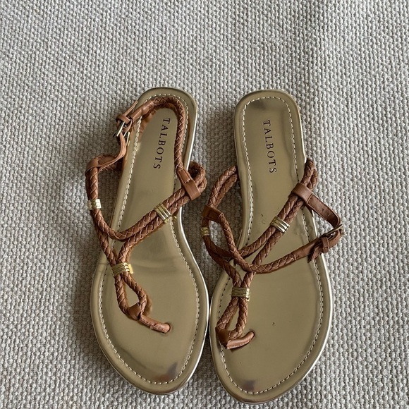 Talbots Brown Braided Leather Sandals Size 9.5M - Picture 1 of 4